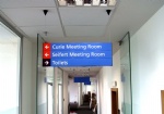 office sign, building directory sign, suspended sign, hanging sign, interior directory sign